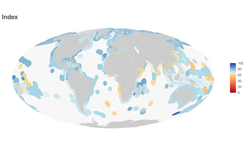 The global Ocean Health Index (OHI, for short) measures how well we are managing the marine resources we depend upon and enjoy. We measure 10 benefits, or goals, that people want and need from the ocean for 220 coastal countries and territories.
