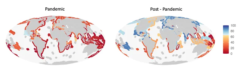 Tourism and recreation scores. Global tourism and recreation scores have improved since 2021.